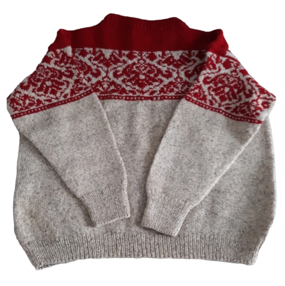 Vintage Brooks Brothers All Wool Beige Red Fair Isle Crew Neck Sweater - Picture 3 of 15